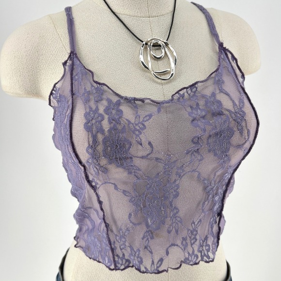Forever 21 Tops - Forever 21 Purple Floral Lace Sheer Camisole Crop Top Sz Small Y2K Fairy Grunge